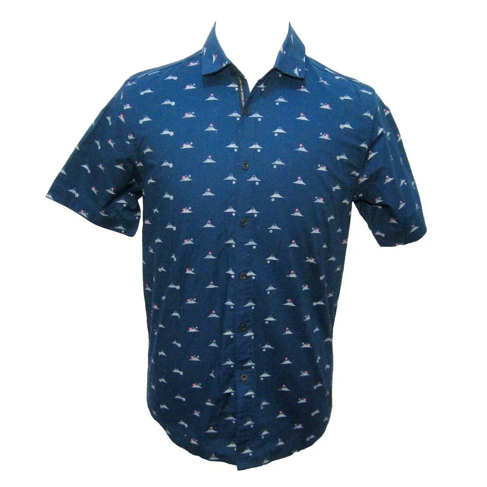 Adidas Button Front Shirt Mens Sample Medium Blue Short Sleeve Adicross Graphic